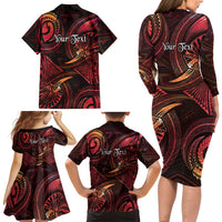 Personalised Polynesia Zodiac Aries Family Matching Long Sleeve Bodycon Dress and Hawaiian Shirt Galaxy Polynesian Pattern Chest Tattoo Style