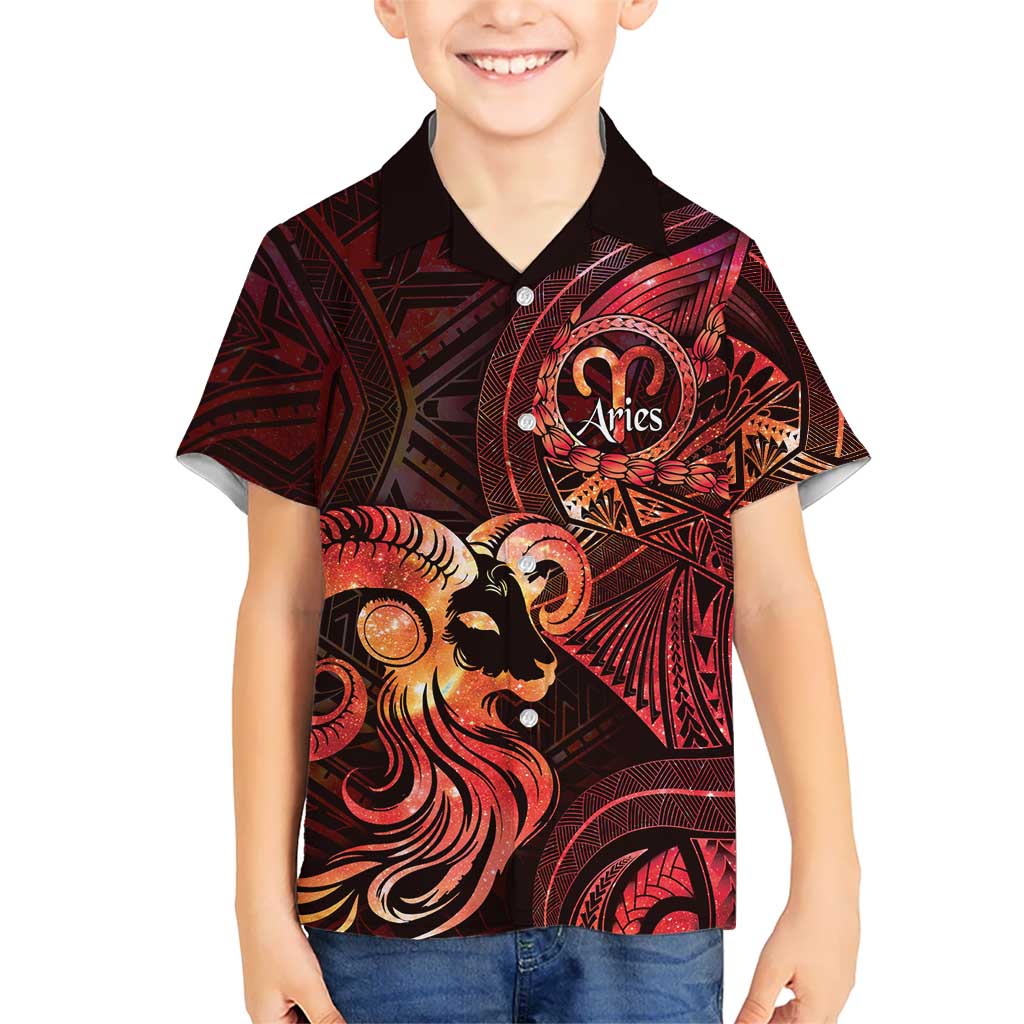 Personalised Polynesia Zodiac Aries Family Matching Long Sleeve Bodycon Dress and Hawaiian Shirt Galaxy Polynesian Pattern Chest Tattoo Style