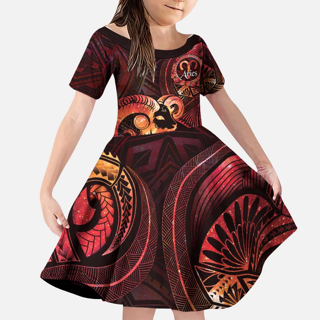 Personalised Polynesia Zodiac Aries Family Matching Mermaid Dress and Hawaiian Shirt Galaxy Polynesian Pattern Chest Tattoo Style
