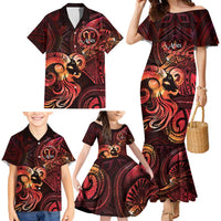 Personalised Polynesia Zodiac Aries Family Matching Mermaid Dress and Hawaiian Shirt Galaxy Polynesian Pattern Chest Tattoo Style