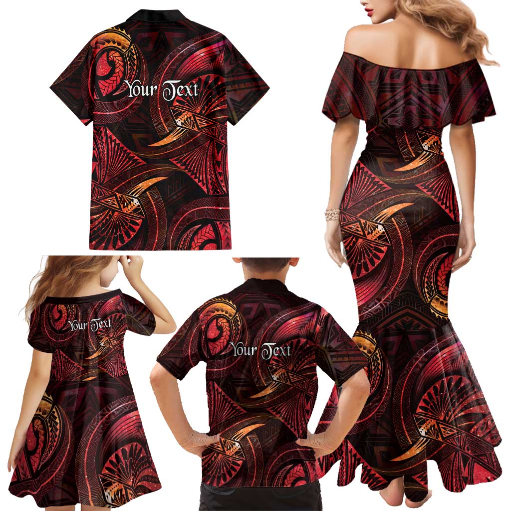 Personalised Polynesia Zodiac Aries Family Matching Mermaid Dress and Hawaiian Shirt Galaxy Polynesian Pattern Chest Tattoo Style