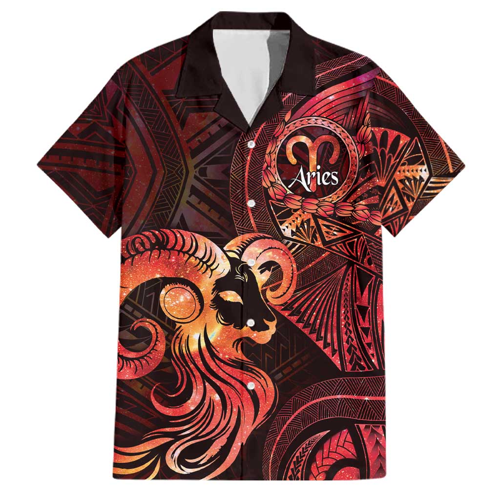 Personalised Polynesia Zodiac Aries Family Matching Mermaid Dress and Hawaiian Shirt Galaxy Polynesian Pattern Chest Tattoo Style