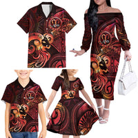 Personalised Polynesia Zodiac Aries Family Matching Off The Shoulder Long Sleeve Dress and Hawaiian Shirt Galaxy Polynesian Pattern Chest Tattoo Style