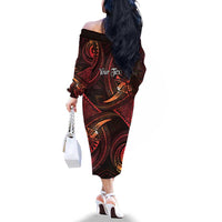 Personalised Polynesia Zodiac Aries Family Matching Off The Shoulder Long Sleeve Dress and Hawaiian Shirt Galaxy Polynesian Pattern Chest Tattoo Style