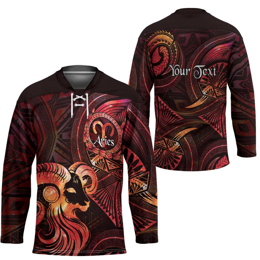 Personalised Polynesia Zodiac Aries Hockey Jersey Galaxy Polynesian Pattern Chest Tattoo Style LT14 - Polynesian Pride