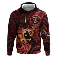 Personalised Polynesia Zodiac Aries Hoodie Galaxy Polynesian Pattern Chest Tattoo Style LT14 Pullover Hoodie Red - Polynesian Pride