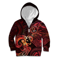Personalised Polynesia Zodiac Aries Kid Hoodie Galaxy Polynesian Pattern Chest Tattoo Style LT14 Zip Hoodie Red - Polynesian Pride