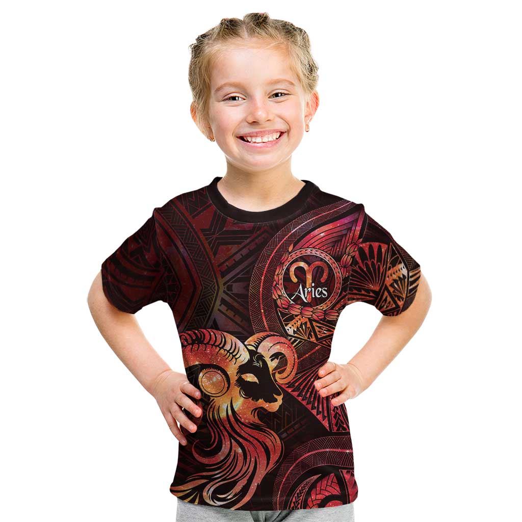 Personalised Polynesia Zodiac Aries Kid T Shirt Galaxy Polynesian Pattern Chest Tattoo Style