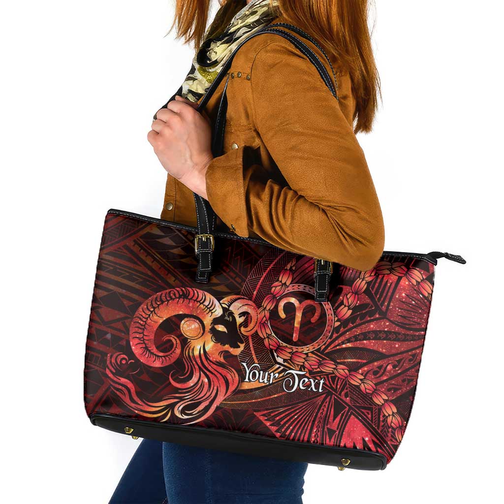 Personalised Polynesia Zodiac Aries Leather Tote Bag Galaxy Polynesian Pattern Chest Tattoo Style