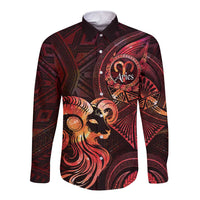 Personalised Polynesia Zodiac Aries Long Sleeve Button Shirt Galaxy Polynesian Pattern Chest Tattoo Style