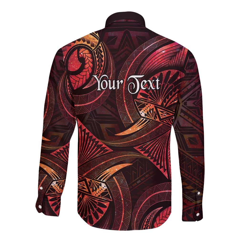 Personalised Polynesia Zodiac Aries Long Sleeve Button Shirt Galaxy Polynesian Pattern Chest Tattoo Style