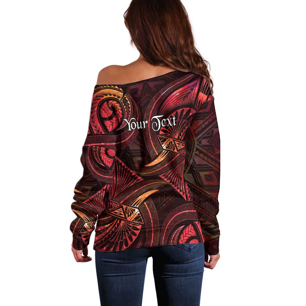 Personalised Polynesia Zodiac Aries Off Shoulder Sweater Galaxy Polynesian Pattern Chest Tattoo Style