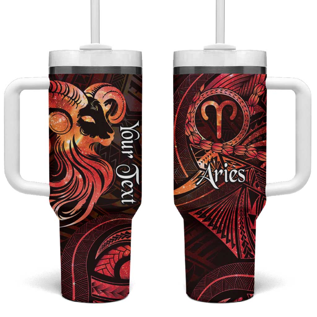 Personalised Polynesia Zodiac Aries Tumbler With Handle Galaxy Polynesian Pattern Chest Tattoo Style LT14 One Size: 40 oz Red - Polynesian Pride