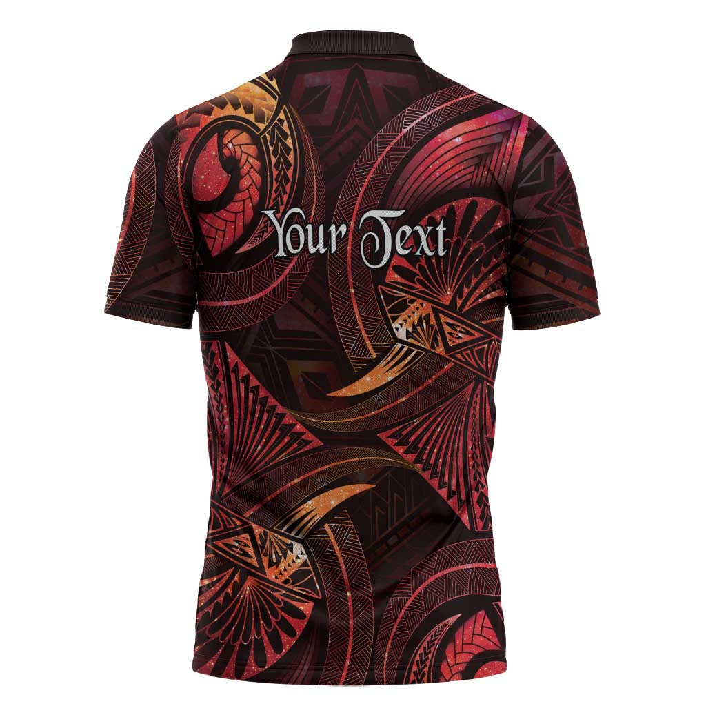 Personalised Polynesia Zodiac Aries Zipper Polo Shirt Galaxy Polynesian Pattern Chest Tattoo Style LT14 - Polynesian Pride