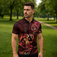 Personalised Polynesia Zodiac Aries Zipper Polo Shirt Galaxy Polynesian Pattern Chest Tattoo Style LT14 - Polynesian Pride