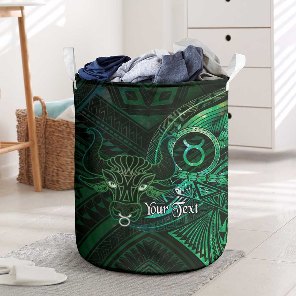 Personalised Polynesia Zodiac Taurus Laundry Basket Galaxy Polynesian Pattern Chest Tattoo Style LT14 Green - Polynesian Pride