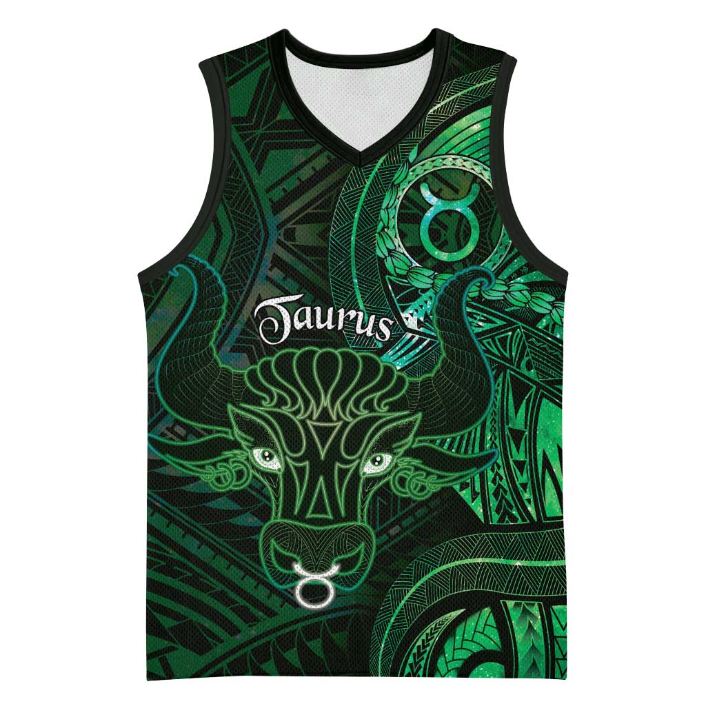 Personalised Polynesia Zodiac Taurus Basketball Jersey Galaxy Polynesian Pattern Chest Tattoo Style