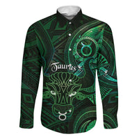 Personalised Polynesia Zodiac Taurus Family Matching Long Sleeve Bodycon Dress and Hawaiian Shirt Galaxy Polynesian Pattern Chest Tattoo Style LT14 Dad's Shirt - Long Sleeve Green - Polynesian Pride