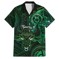 Personalised Polynesia Zodiac Taurus Family Matching Summer Maxi Dress and Hawaiian Shirt Galaxy Polynesian Pattern Chest Tattoo Style LT14 Dad's Shirt - Short Sleeve Green - Polynesian Pride