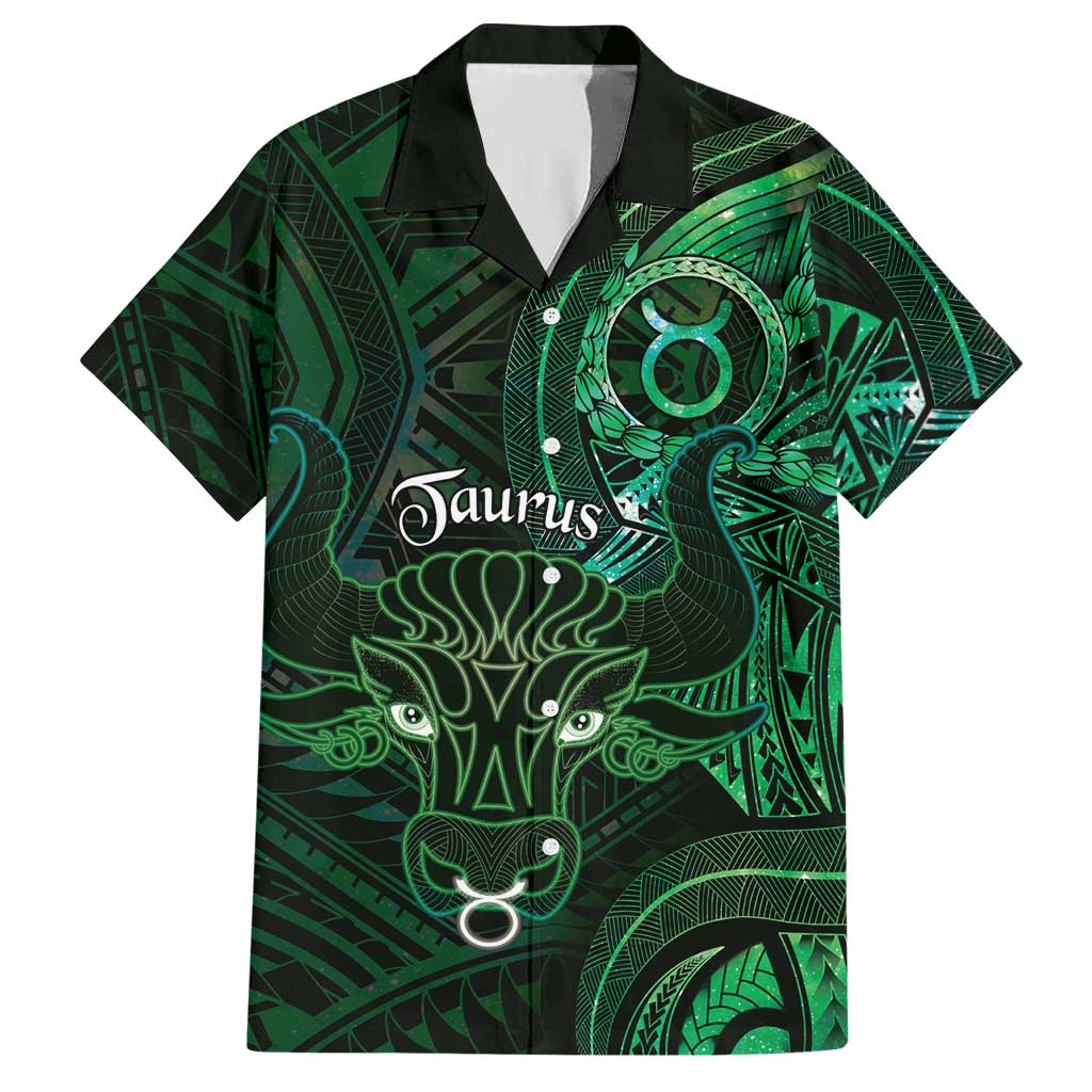 Personalised Polynesia Zodiac Taurus Hawaiian Shirt Galaxy Polynesian Pattern Chest Tattoo Style LT14 Green - Polynesian Pride
