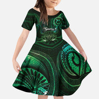 Personalised Polynesia Zodiac Taurus Kid Short Sleeve Dress Galaxy Polynesian Pattern Chest Tattoo Style LT14 KID Green - Polynesian Pride