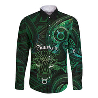 Personalised Polynesia Zodiac Taurus Long Sleeve Button Shirt Galaxy Polynesian Pattern Chest Tattoo Style