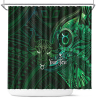Personalised Polynesia Zodiac Taurus Shower Curtain Galaxy Polynesian Pattern Chest Tattoo Style