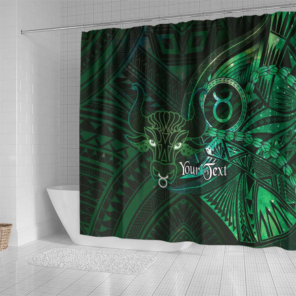 Personalised Polynesia Zodiac Taurus Shower Curtain Galaxy Polynesian Pattern Chest Tattoo Style