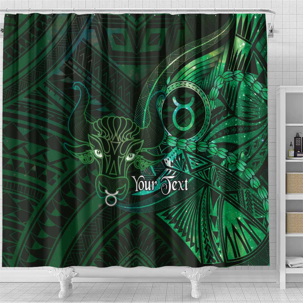 Personalised Polynesia Zodiac Taurus Shower Curtain Galaxy Polynesian Pattern Chest Tattoo Style
