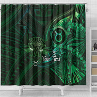 Personalised Polynesia Zodiac Taurus Shower Curtain Galaxy Polynesian Pattern Chest Tattoo Style