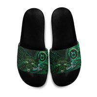 Personalised Polynesia Zodiac Taurus Slide Sandals Galaxy Polynesian Pattern Chest Tattoo Style LT14 Green - Polynesian Pride