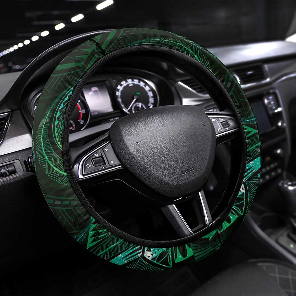 Polynesia Zodiac Taurus Steering Wheel Cover Galaxy Polynesian Pattern Chest Tattoo Style LT14 Universal Fit Green - Polynesian Pride