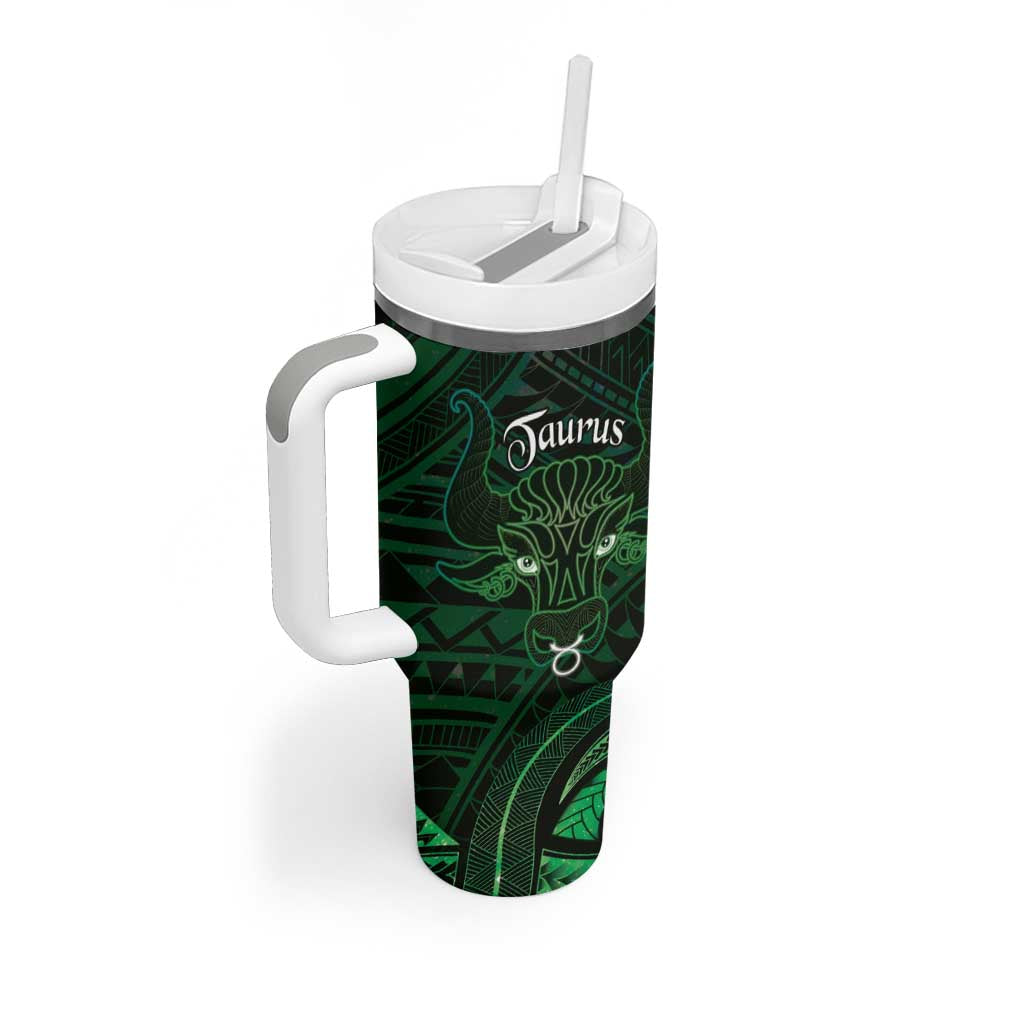 Personalised Polynesia Zodiac Taurus Tumbler With Handle Galaxy Polynesian Pattern Chest Tattoo Style