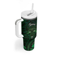 Personalised Polynesia Zodiac Taurus Tumbler With Handle Galaxy Polynesian Pattern Chest Tattoo Style