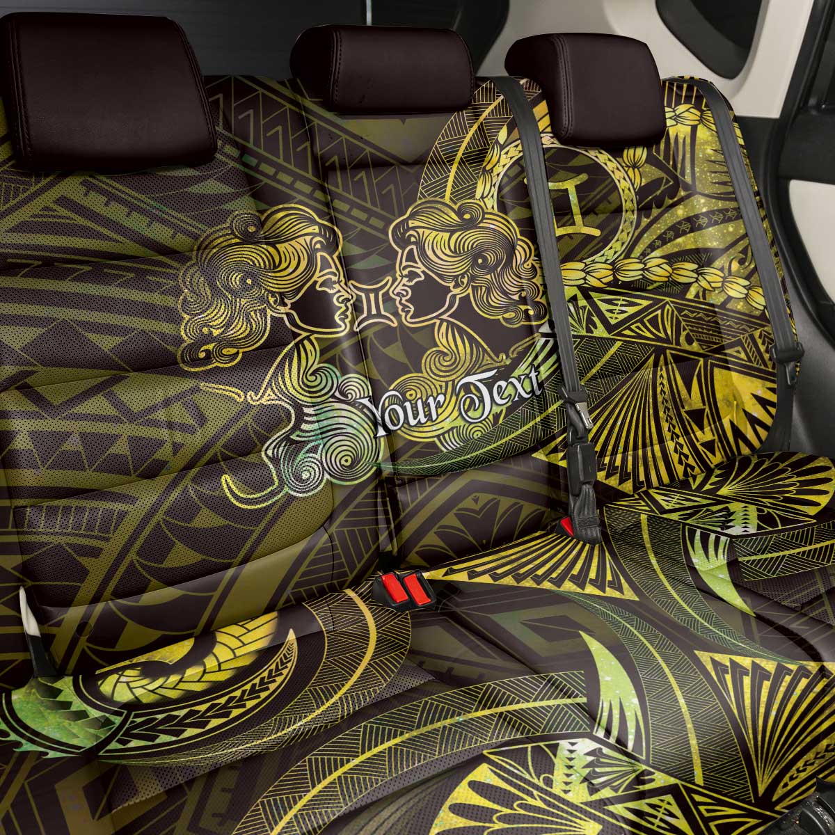 Personalised Polynesia Zodiac Gemini Back Car Seat Cover Galaxy Polynesian Pattern Chest Tattoo Style LT14 - Polynesian Pride
