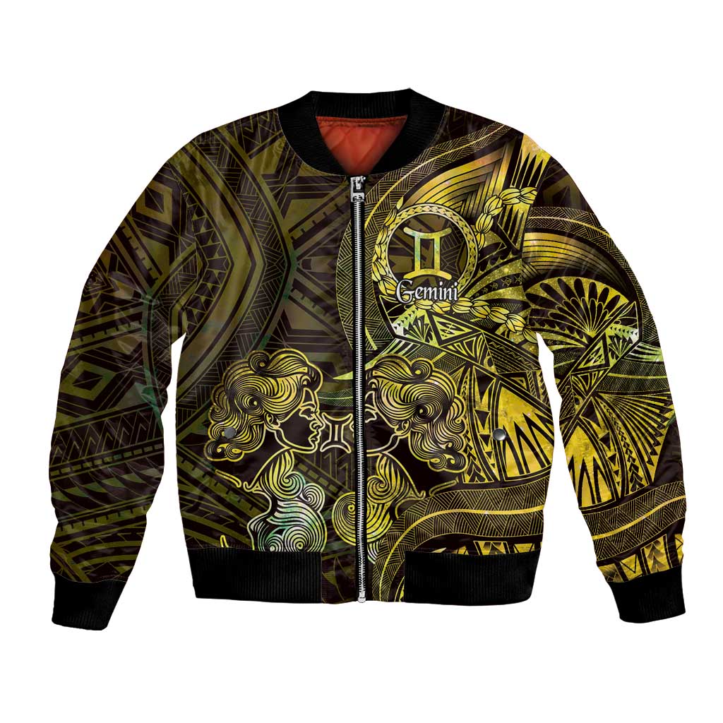 Personalised Polynesia Zodiac Gemini Bomber Jacket Galaxy Polynesian Pattern Chest Tattoo Style LT14 Unisex Yellow - Polynesian Pride