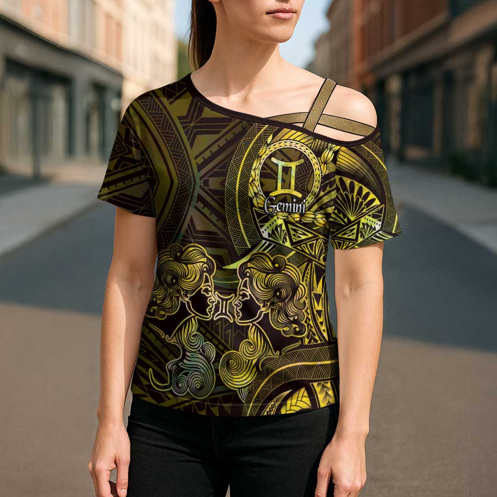 Personalised Polynesia Zodiac Gemini Cross Shoulder Shirt Galaxy Polynesian Pattern Chest Tattoo Style LT14 - Polynesian Pride