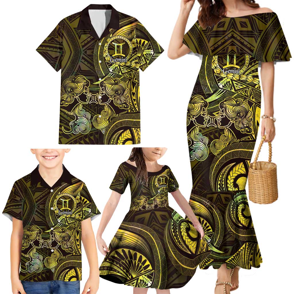 Personalised Polynesia Zodiac Gemini Family Matching Mermaid Dress and Hawaiian Shirt Galaxy Polynesian Pattern Chest Tattoo Style LT14 - Polynesian Pride