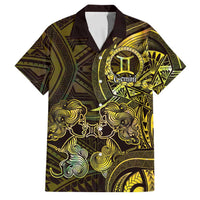 Personalised Polynesia Zodiac Gemini Family Matching Off Shoulder Short Dress and Hawaiian Shirt Galaxy Polynesian Pattern Chest Tattoo Style LT14 Dad's Shirt - Short Sleeve Yellow - Polynesian Pride