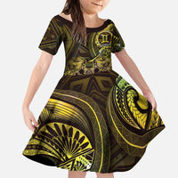 Personalised Polynesia Zodiac Gemini Family Matching Summer Maxi Dress and Hawaiian Shirt Galaxy Polynesian Pattern Chest Tattoo Style LT14 Daughter's Dress Yellow - Polynesian Pride