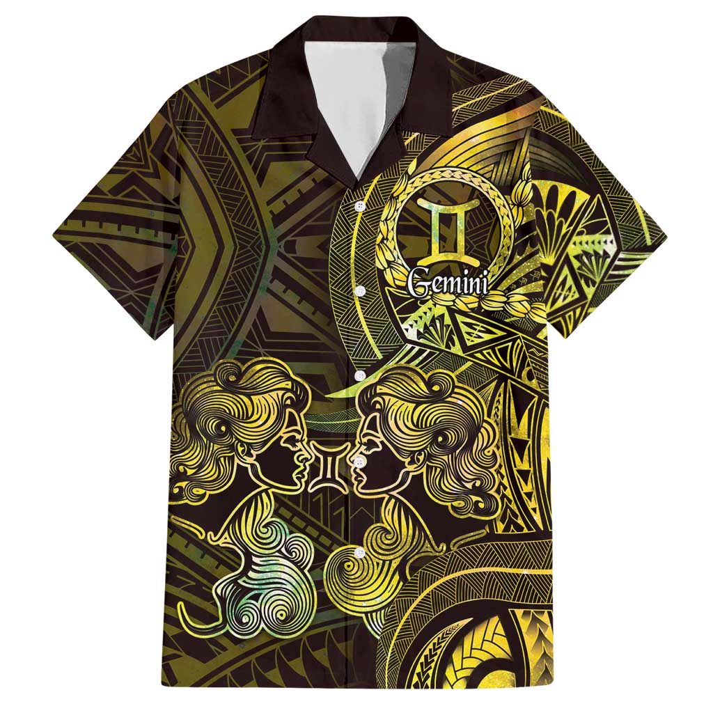 Personalised Polynesia Zodiac Gemini Hawaiian Shirt Galaxy Polynesian Pattern Chest Tattoo Style LT14 Yellow - Polynesian Pride