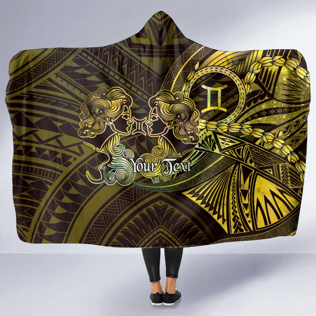 Personalised Polynesia Zodiac Gemini Hooded Blanket Galaxy Polynesian Pattern Chest Tattoo Style
