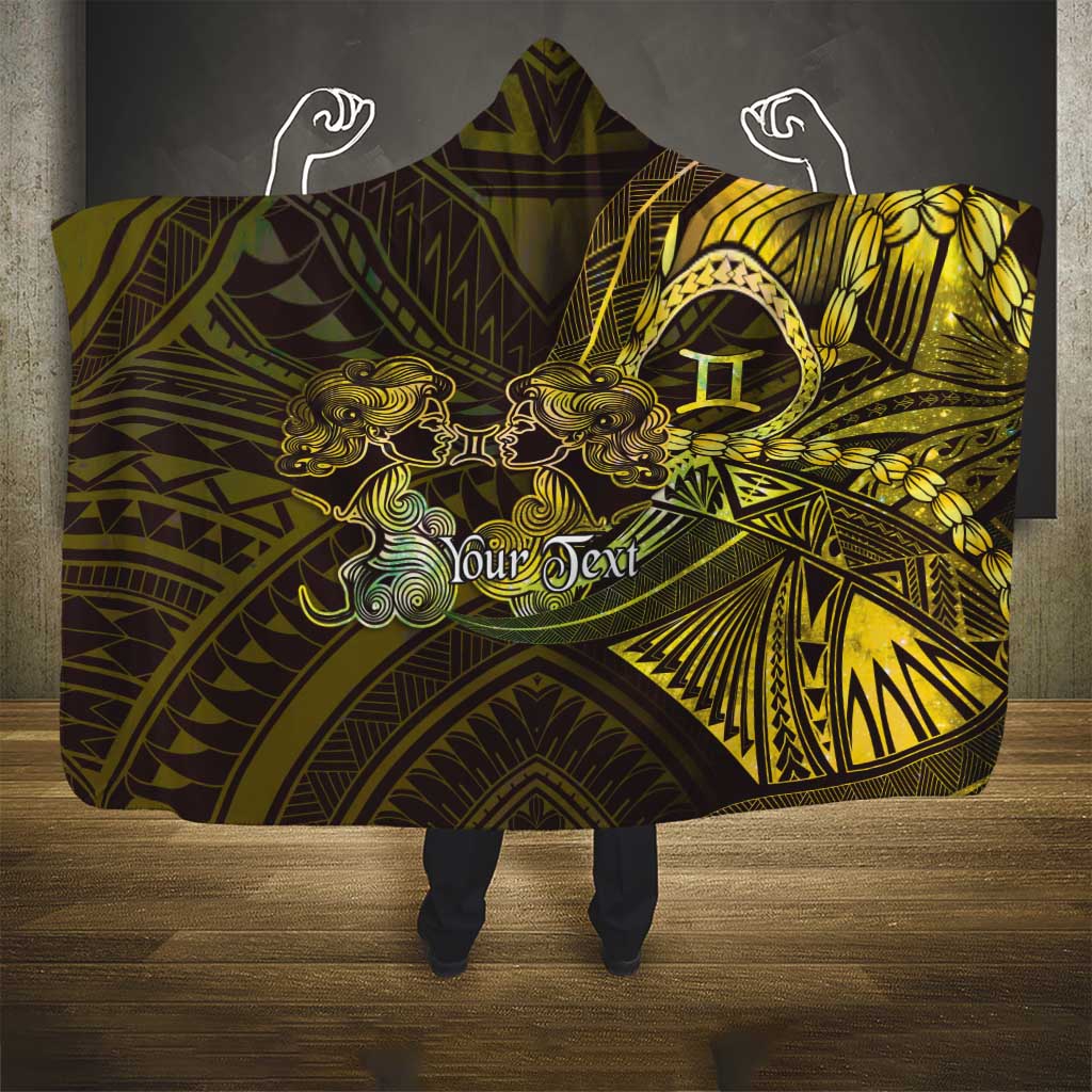 Personalised Polynesia Zodiac Gemini Hooded Blanket Galaxy Polynesian Pattern Chest Tattoo Style