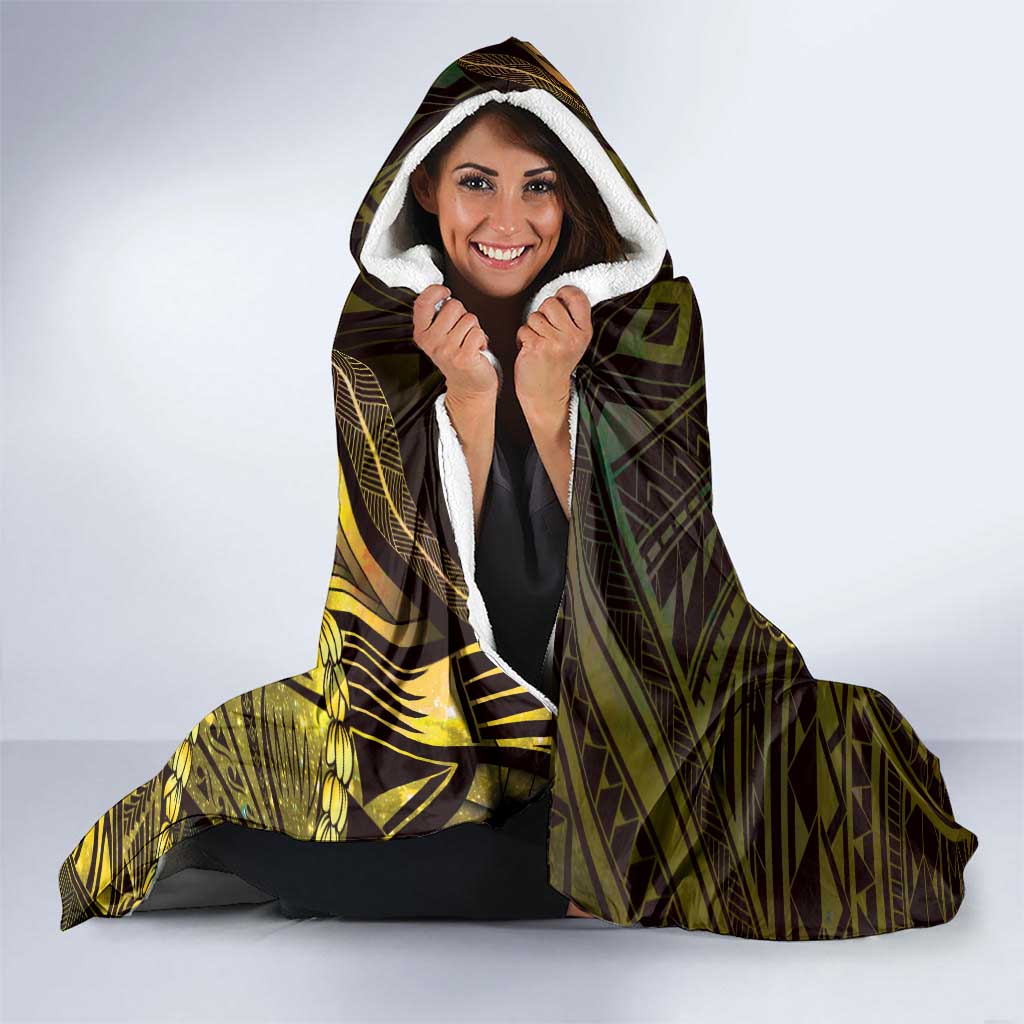 Personalised Polynesia Zodiac Gemini Hooded Blanket Galaxy Polynesian Pattern Chest Tattoo Style