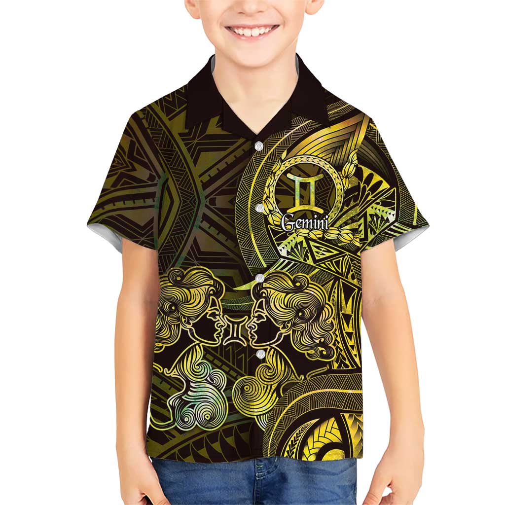 Personalised Polynesia Zodiac Gemini Kid Hawaiian Shirt Galaxy Polynesian Pattern Chest Tattoo Style