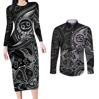 Personalised Polynesia Zodiac Cancer Couples Matching Long Sleeve Bodycon Dress and Long Sleeve Button Shirt Galaxy Polynesian Pattern Chest Tattoo Style LT14 Black - Polynesian Pride