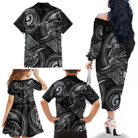 Personalised Polynesia Zodiac Cancer Family Matching Off The Shoulder Long Sleeve Dress and Hawaiian Shirt Galaxy Polynesian Pattern Chest Tattoo Style