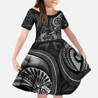 Personalised Polynesia Zodiac Cancer Family Matching Off Shoulder Short Dress and Hawaiian Shirt Galaxy Polynesian Pattern Chest Tattoo Style