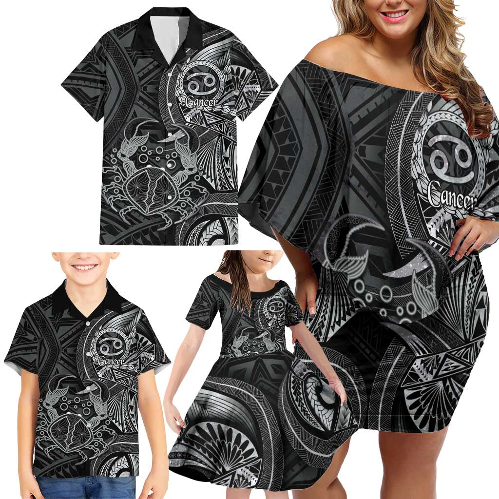 Personalised Polynesia Zodiac Cancer Family Matching Off Shoulder Short Dress and Hawaiian Shirt Galaxy Polynesian Pattern Chest Tattoo Style