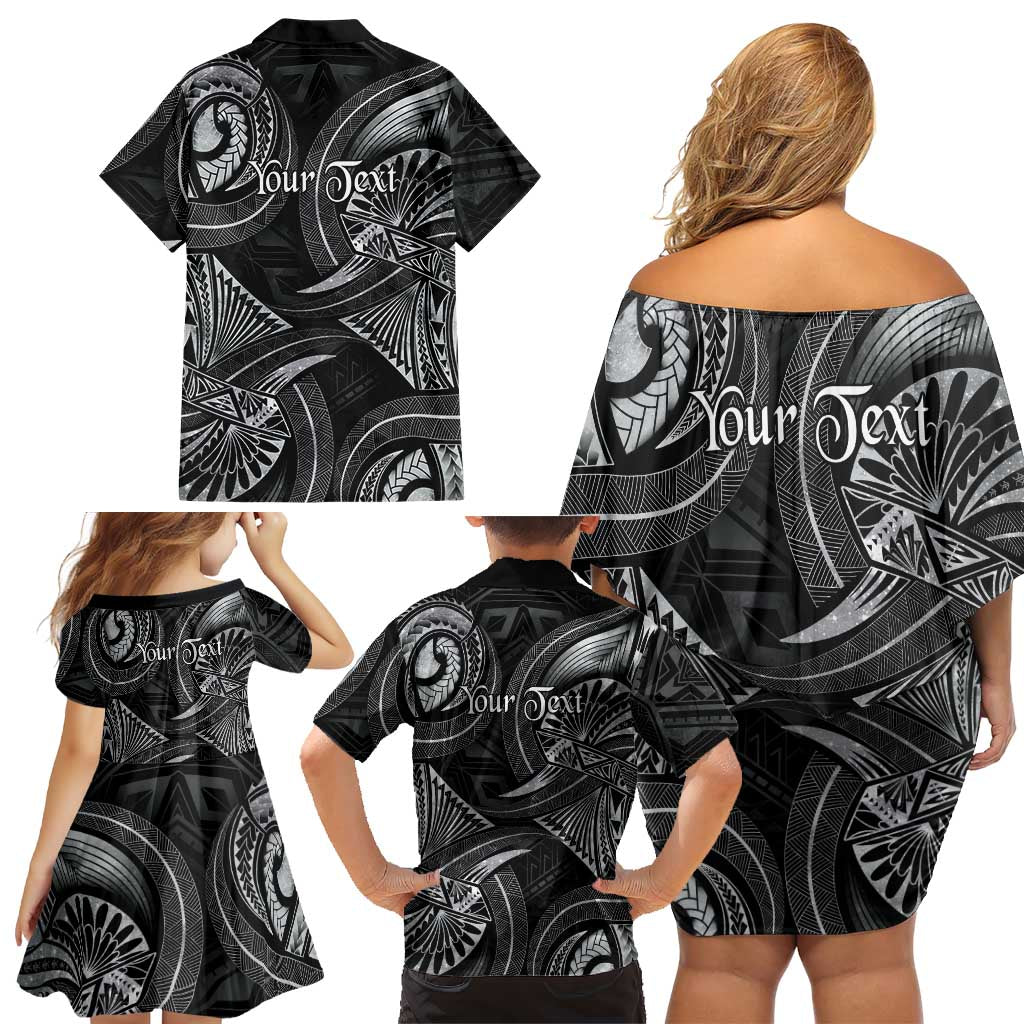 Personalised Polynesia Zodiac Cancer Family Matching Off Shoulder Short Dress and Hawaiian Shirt Galaxy Polynesian Pattern Chest Tattoo Style